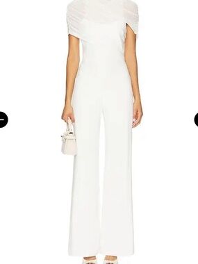 Amanda Uprichard White High-Neck Wide-Leg Jumpsuit with Capelet